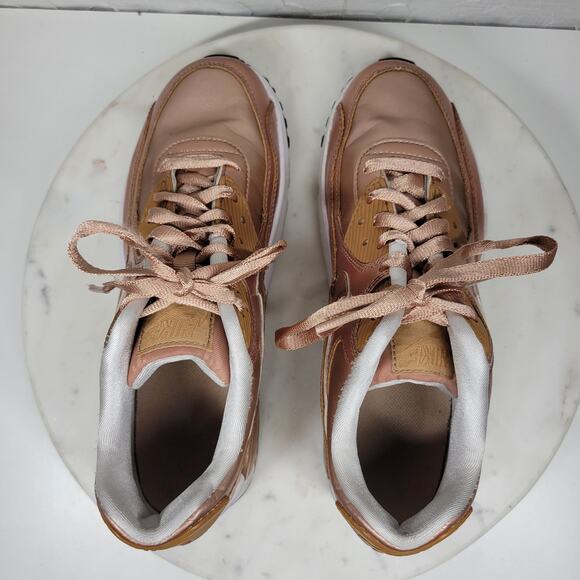 Nike Air Max 90 SE Girls 7Y Metallic Pack Bronze Leather Athletic Shoe Sneaker - Picture 7 of 16
